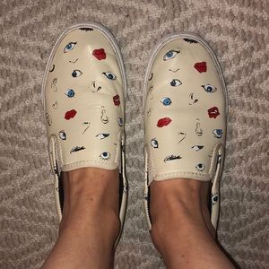 Off white face leather slip on sneakers